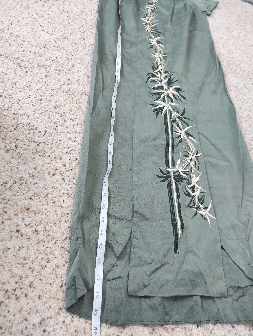 Vintage Liberty House By Kiyomi Olive Green Muumuu Dress Bamboo Art Hawaiian 8 - Picture 9 of 9